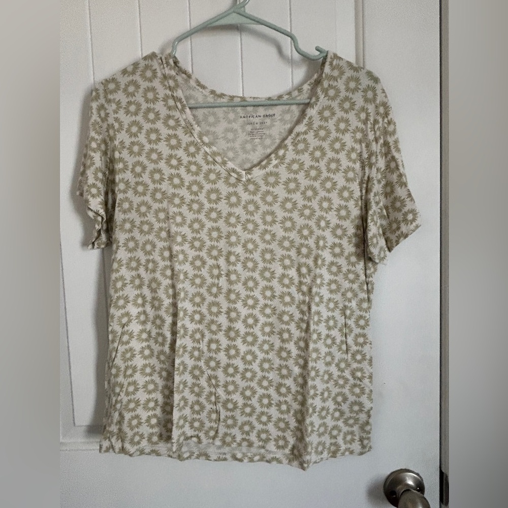 Floral V-Neck soft and sexy Women’s Top - Beige and Green